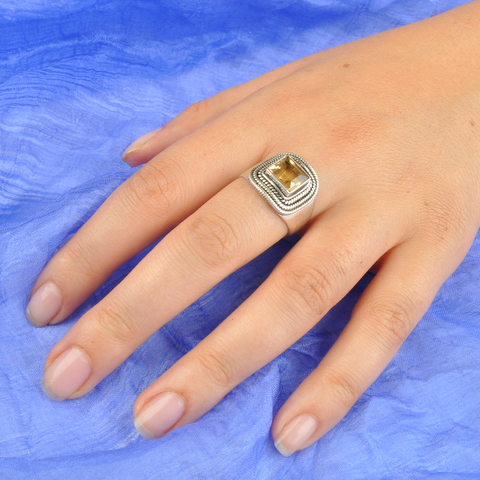 этническое кольцо, богемное кольцо, кольцо с цитрином, старинный серебряный перстень