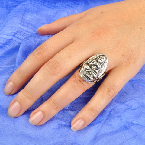 буддийское кольцо, тибетское кольцо, кольцо с буддой, этническое кольцо, тибетское серебро
