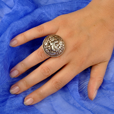 тибетский этнический серебряный перстень кольцо с растительным узором и символом птица без камней