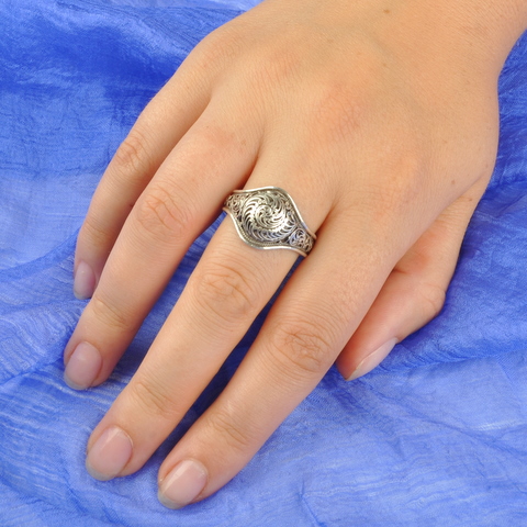серебро, филигрань, кольцо в технике филигрань, этнические украшения, непальское серебро