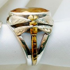 перстень со стрекозой, перстень с цитрином, авторские украшения