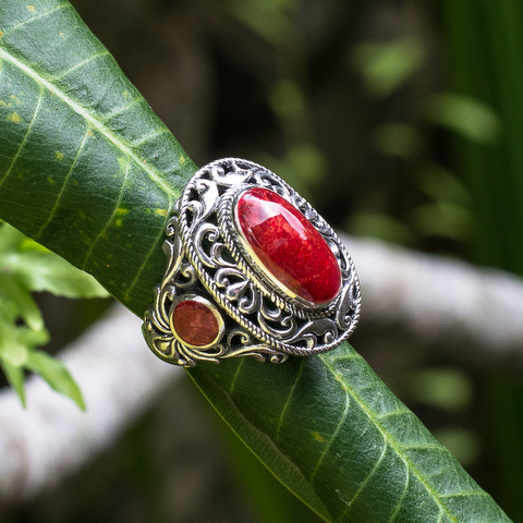 балийский серебряный перстень с кораллами