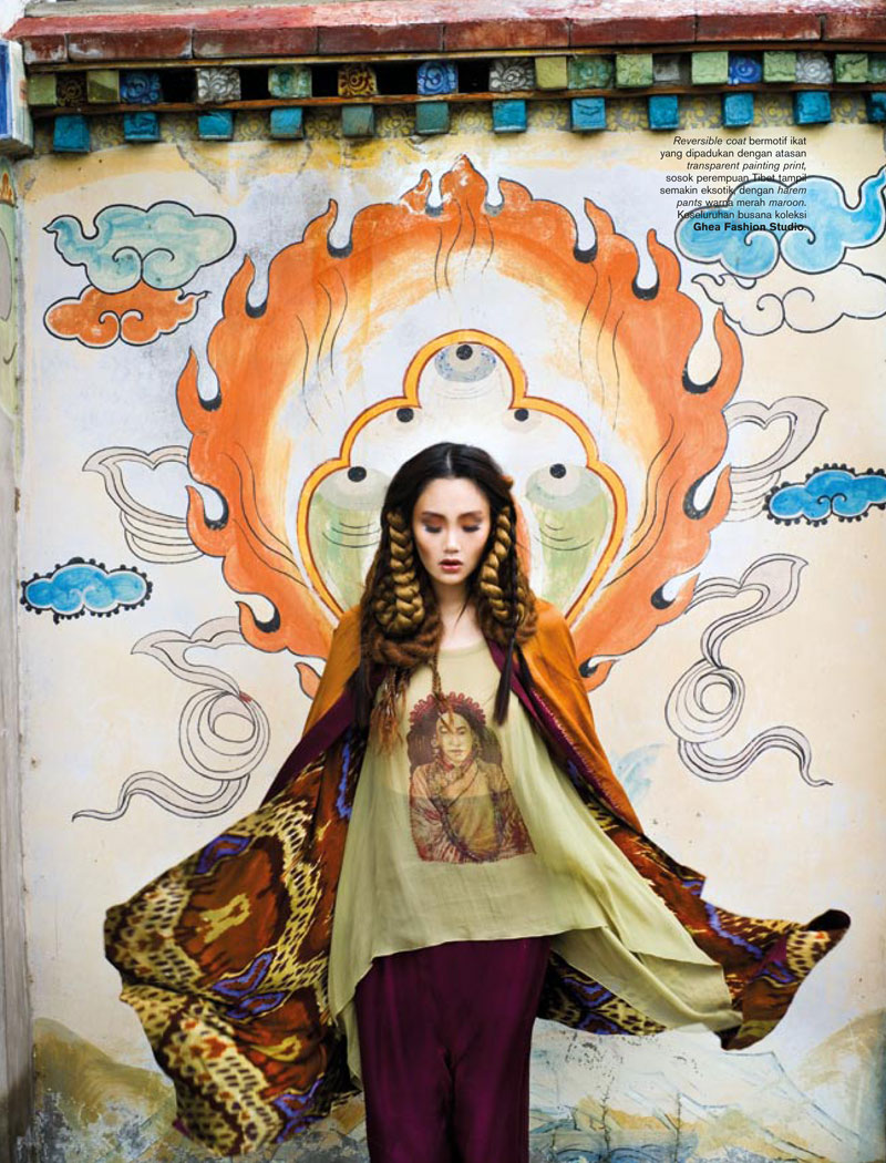 фреска тибетского монастыря, девушка